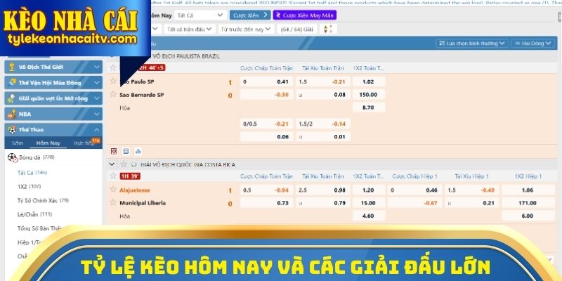 Tỷ lệ kèo hôm nay và các giải đấu lớn